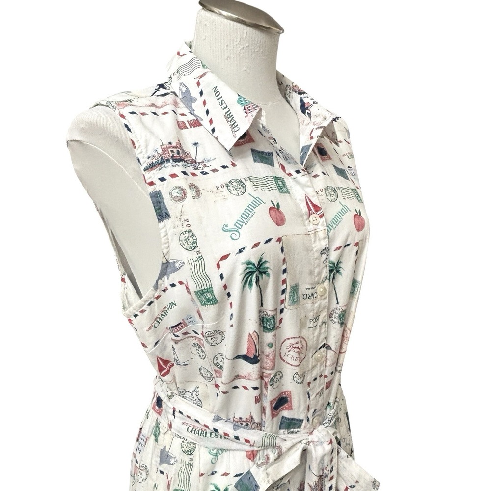 J. Crew Collared Midi Postcard Stamps Southern States Sleeveless Dress Sz 12 - Picture 5 of 16